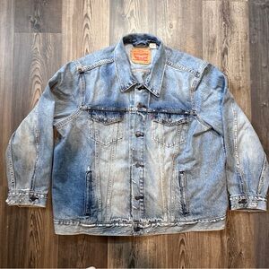 Levi’s Denim Jacket Mens 3XL Light Wash Trucker Button Front Red Tab Pockets